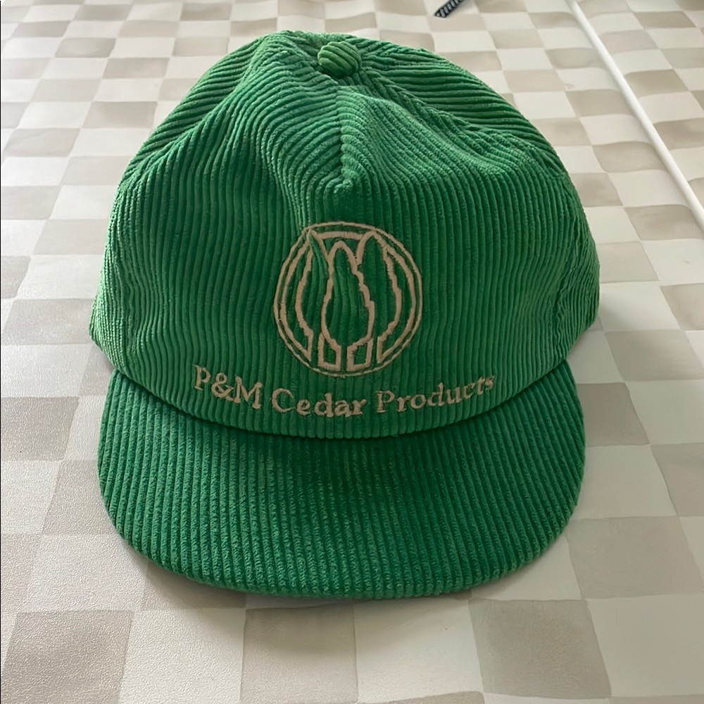 Green Corduroy Cap with Embroidery